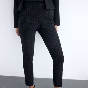 Zara Tapered Jacquard Polka Dot pin-dot pants XXL  BLACK